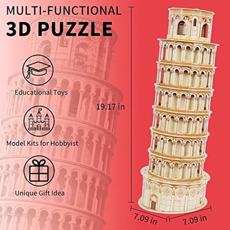 3D Puzzles for Adults & Kids, Exquisite Leaning Tower of Pisa City Large Architecture Building Model Kit, 3D Jigsaw Craft Kits STEM Educational Toys Birthday for Boys Girls Ages 10+ Home Decor, 70 PCS - Image 2
